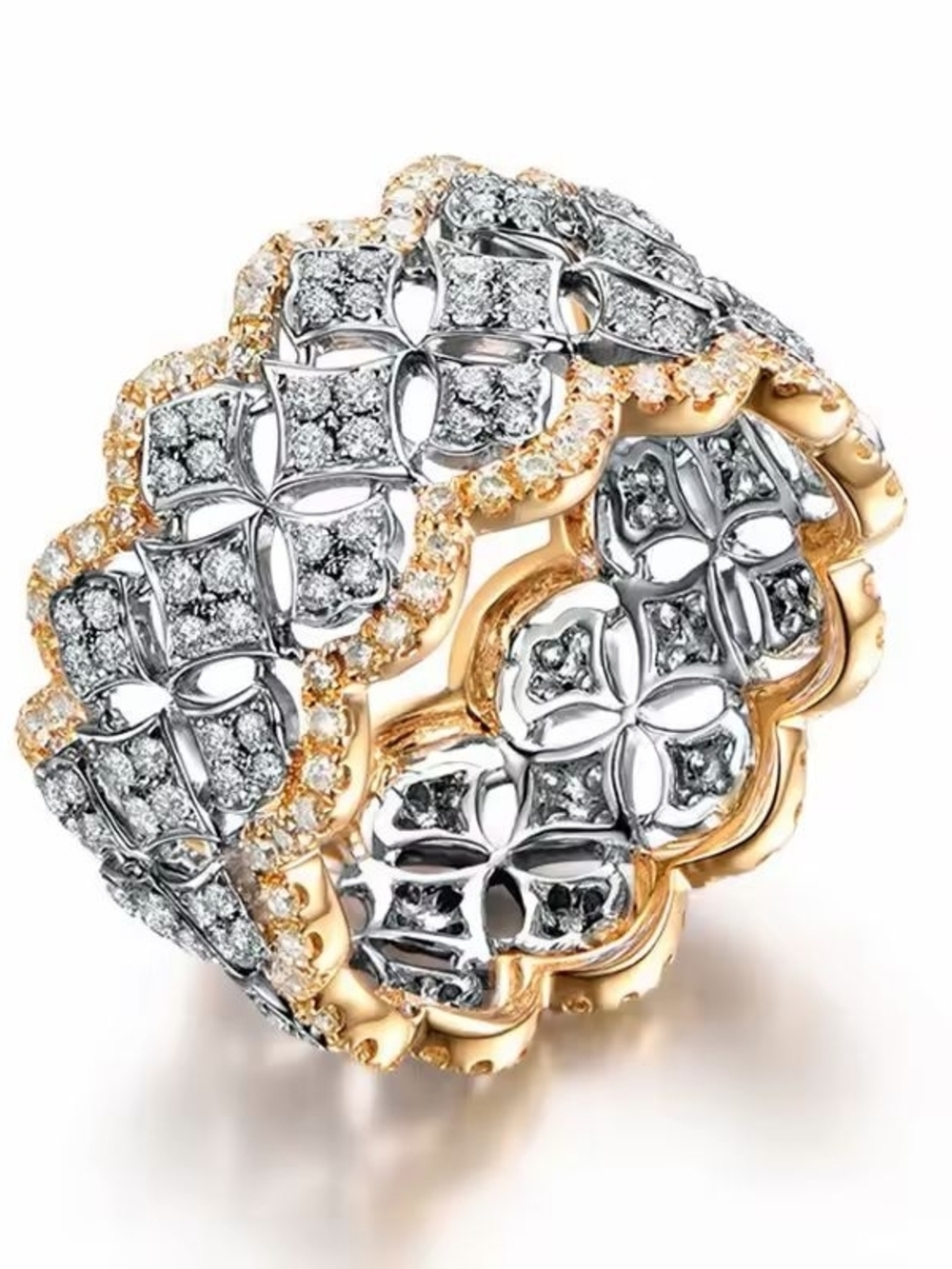 Two-Tone Gold and Silver Pavé Lattice Band Ring - Picture 4 of 7